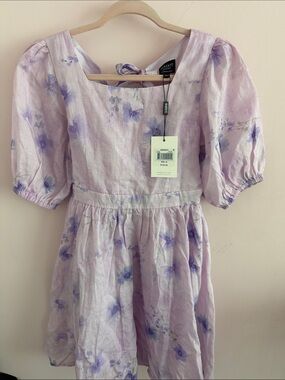 Bardot Lavender Floral Puff-Sleeve Dress